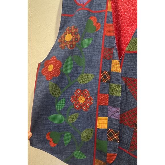 Handmade Patchwork Print Vest Women’s Artsy Colorful Floral Art To Wear Grandma - Picture 2 of 5